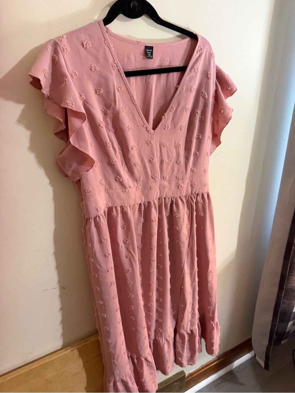 Joress Size 1x Pink Embroidered V-Neck Midi Dress